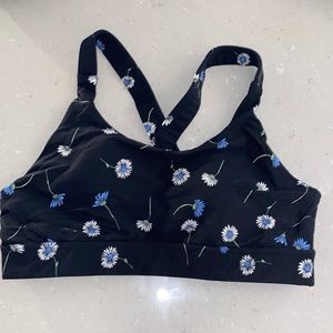 The Upside Black Floral Sports Bra with Blue & White Daisies